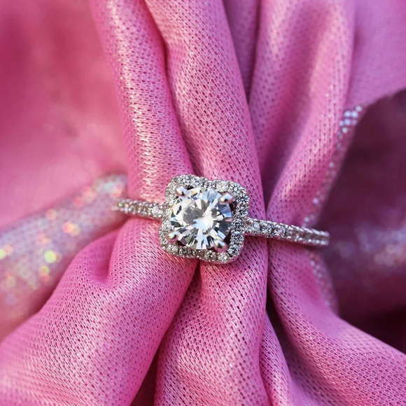 🎀 Dainty Pure Round Zircon Square Dazzling Thin Rings for Women, EVGG1577 - Picture 6 of 7